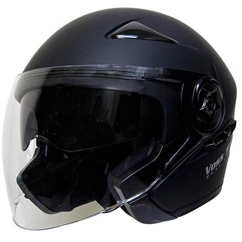 Voss Open Face Dual Lens Helmet - Dull Black