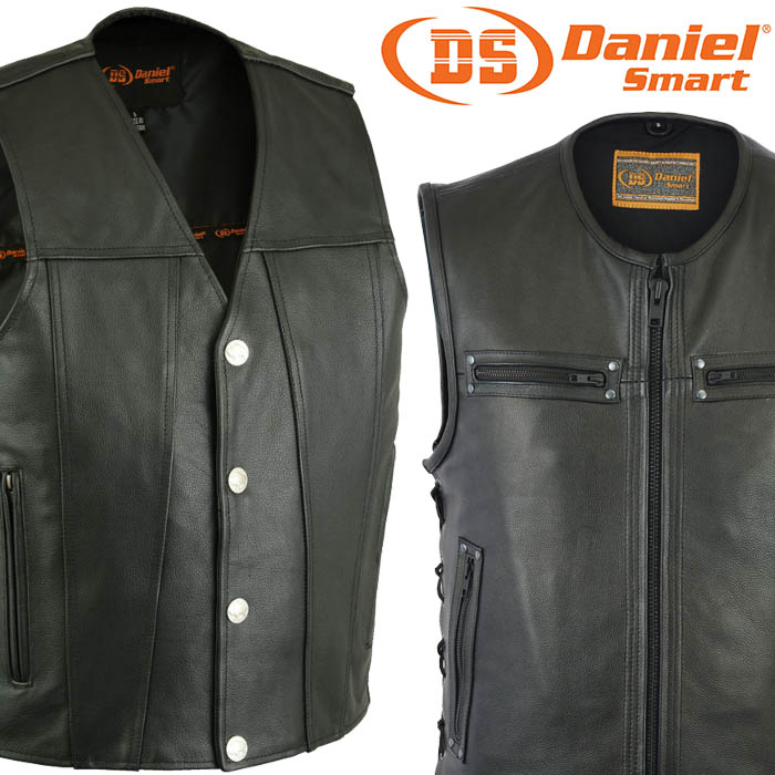 Daniel Smart Leather Motorcycle Vests for Men 2