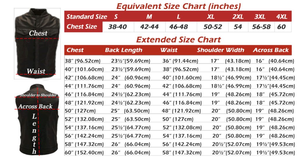 Leather Vest Size Chart