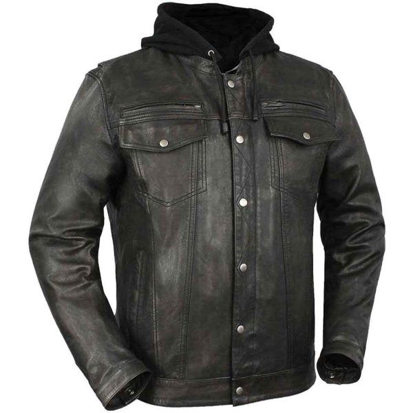 First Mfg Mens Vendetta Hooded Leather Motorcycle Jacket - The Bikers' Den