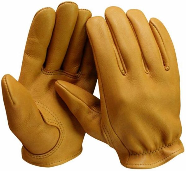 Legendary Mens Gold Deerskin Leather Short Wrist Motorcycle Gloves