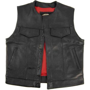 Legendary Brotherhood Mens Leather Motorcycle Vest with Gun Pockets