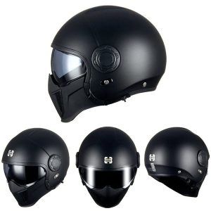 'Air Force' Open Helmet with Retractable Visor - Matte Black / M