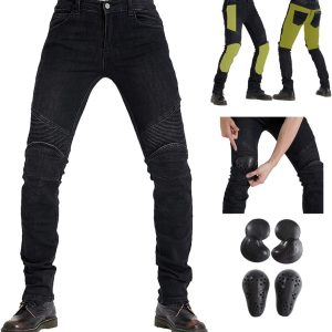 Biker Jeans for Men Motorcycle Riding Pants Reinforce with Aramid Protection Lining (L(32)=Waist 34.5", Black)