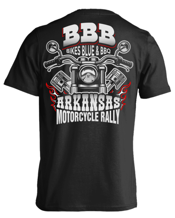 Bikes, Blues & BBQ Arkansas Motorcycle Rally T-Shirt, Cotton, Black