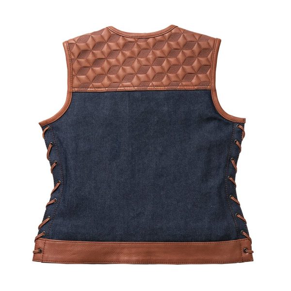 Blue Label Women's Club Style Leather/Denim Vest - Limited Edition