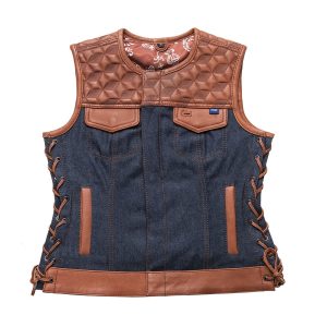 Blue Label Women's Club Style Leather/Denim Vest - Limited Edition