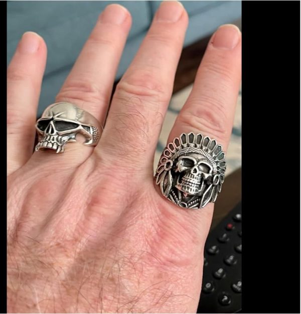 Chunky 925 Sterling Silver Gothic Ring American Indian Chief Skull Biker Ring | Skull Biker Ring For Men – Choose Yours Size