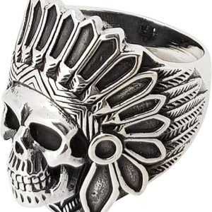 Chunky 925 Sterling Silver Gothic Ring American Indian Chief Skull Biker Ring | Skull Biker Ring For Men – Choose Yours Size