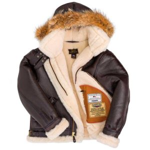 Cockpit USA Mens Hooded B-3 Sheepskin Bomber Jacket