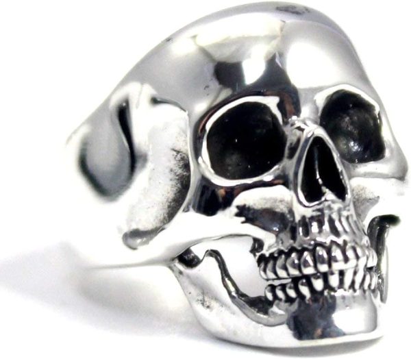 COSUMOSU 925 Sterling Silver Skull Punk Biker Large Rings for Men