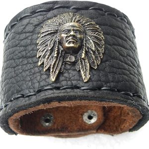 Cuff Bracelet wristband Buffalo Leather Indian Chief nice for motorcycle biker 2 inch wide black and tobacco brown color