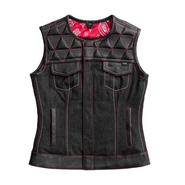 Delta Women's Club Style Motorcycle Leather/Denim Vest - Limited Edition