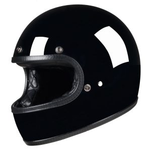 Full Face Retro Helmet - Café Racer - Gloss Black - S