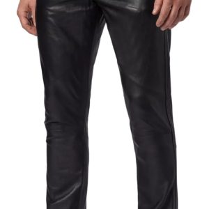 Genuine Leather Pants Men Motorcycle Biker 5 Pockets Pure Black Leather Jeans Style Trouser for Riding