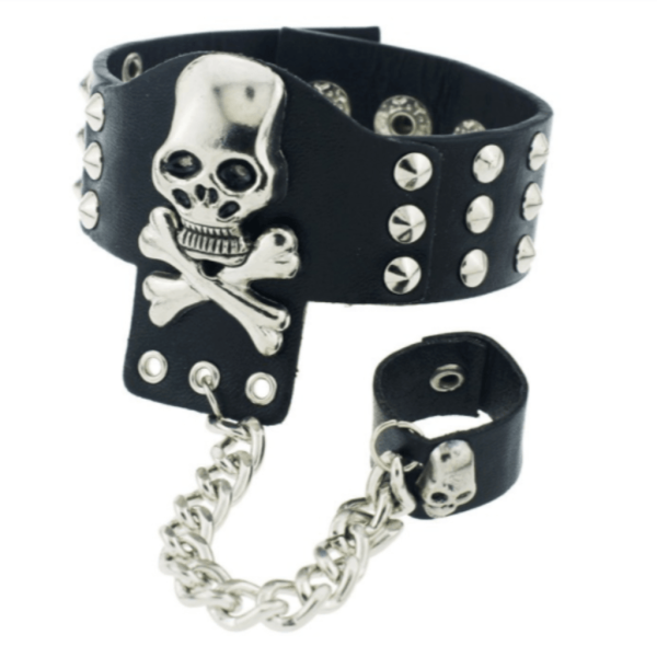 Handmade Leather Skull Bracelet with Ring