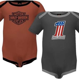 Harley-Davidson Baby Boys' 2-Pack Colorblocked #1 Rib Creeper Set - Gray/Orange