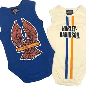 Harley-Davidson Baby Boys' 2-Pack Infant Rib Bodysuit Creeper Set - Blue/White