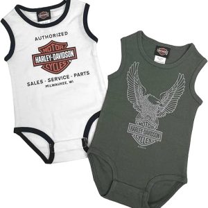 Harley-Davidson Baby Boys' 2-Pack Infant Sleeveless Bodysuit Set - White/Green