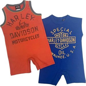 Harley-Davidson Baby Boys' 2-Pack Infant Sleeveless Romper Set - Orange & Blue