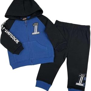 Harley-Davidson Baby Boys' 2-Piece Fleece Hooded Newborn Jog Set - Blue & Black