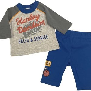 Harley-Davidson Baby Boys' 2-Piece Infant 3/4 Sleeve Tee & Pant Set, Gray/Blue