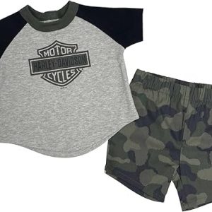 Harley-Davidson Baby Boys' 2-Piece Infant B&S Raglan Tee & Camo Short Set