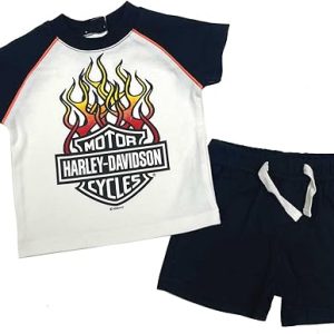 Harley-Davidson Baby Boys' 2-Piece Newborn Knit Raglan T-Shirt & Shorts Set