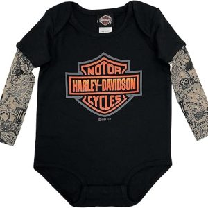 Harley-Davidson Baby Boys' Bar & Shield Mesh Tattoo Long Sleeve Creeper - Black