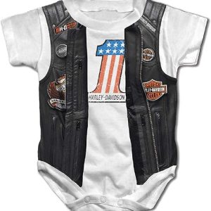 Harley-Davidson Baby Boys' Printed Faux Leather Vest Short Sleeve Creeper, White