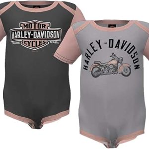 Harley-Davidson Baby Girls' 2-Pack Colorblocked Rib Creeper Set - Gray/Pink