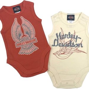 Harley-Davidson Baby Girls' 2-Pack Infant Rib Bodysuit Creeper Set- Orange/Cream