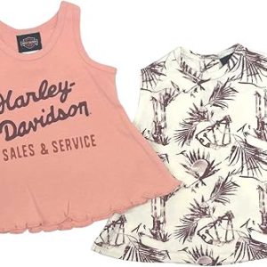 Harley-Davidson Baby Girls' 2-Pack Infant Summer Dresses Set - Pink & Beige