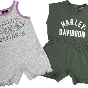 Harley-Davidson Baby Girls' 2-Pack Newborn Romper Set - Light Gray & Green