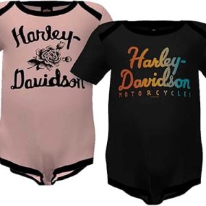 Harley-Davidson Baby Girls' 2-Pack Rainbow Foil Rib Creeper Set - Black/Pink