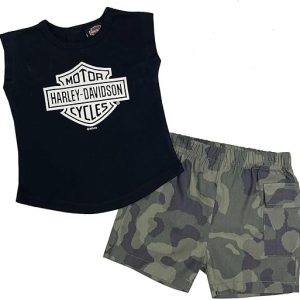 Harley-Davidson Baby Girls' 2 Piece Infant B&S Muscle Tee & Camo Short Set