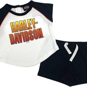 Harley-Davidson Baby Girls' 2 Piece Infant Knit Raglan T-Shirt & Shorts Set