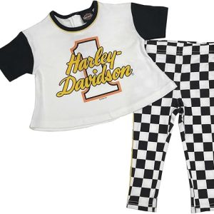 Harley-Davidson Baby Girls' 2 Piece Infant Racing Knit Tee & Pant Set - Black