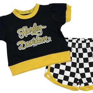 Harley-Davidson Baby Girls' 2 Piece Infant Racing Knit Tee & Short Set - Black