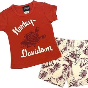 Harley-Davidson Baby Girls' 2 Piece Infant Rib Short Sleeve Tee & Bike Short Set