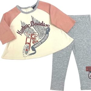 Harley-Davidson Baby Girls' 2 Piece Infant Set, 3/4 Sleeve Tee & Pant Set