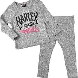 Harley-Davidson Baby Girls' 2 Piece Newborn Set, Knit Tee & Pant Set - Gray