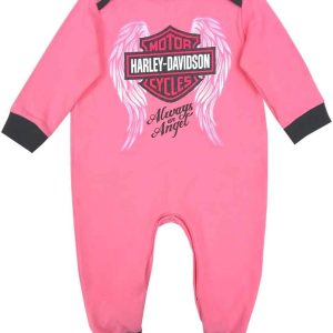 Harley-Davidson Baby Girls' Glittery Interlock Footed Coveralls, Pink 3000913