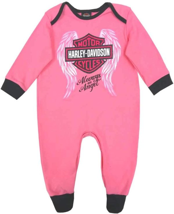 Harley-Davidson Baby Girls' Glittery Interlock Footed Coveralls, Pink 3000913