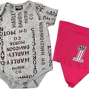 Harley-Davidson Baby Girls' Hot Pink Printed H-D Creeper & Doo Rag Set - Gray