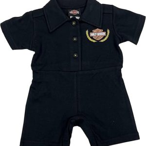 Harley-Davidson Baby Girls' Racing Rose Knit Button Collar Romper - Black