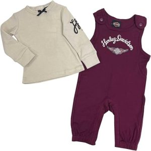 Harley-Davidson Baby Girls' Rib Long Sleeve Tee & Knit Overalls Newborn Set