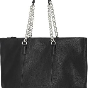 Harley Davidson Leather Top Handle Satchel Tote Bag, Black