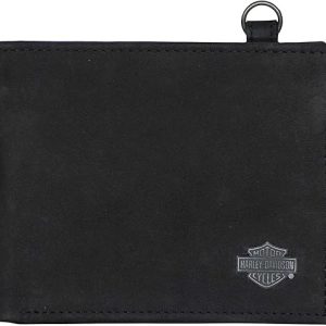 Harley-Davidson Men's B&S Bi-Fold Leather Wallet w/RFID Protection - Black