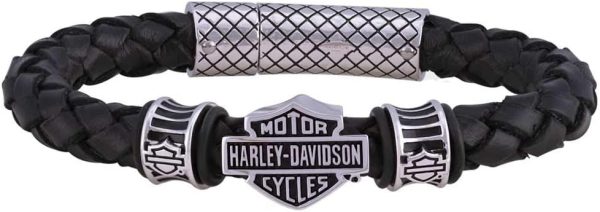 Harley-Davidson Men's Bar & Shield Braided Leather Bracelet - Black HSB0217